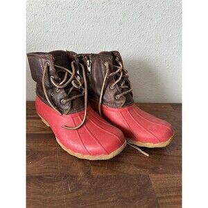 SPERRY Top Sider Saltwater Red Brown Waterproof Rain Duck Boots Womens Size 7